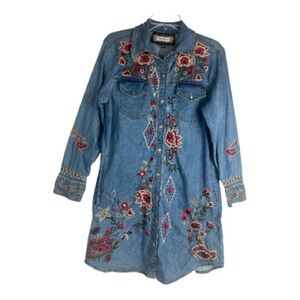 Vintage Collection Sz M Embroidered Denim Dress Long Sleeve Western Cowgirl